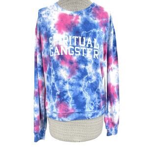 Spiritual Gangster Tie Dye Space Top Crewneck Lightweight Blue Pink Size L FLAW